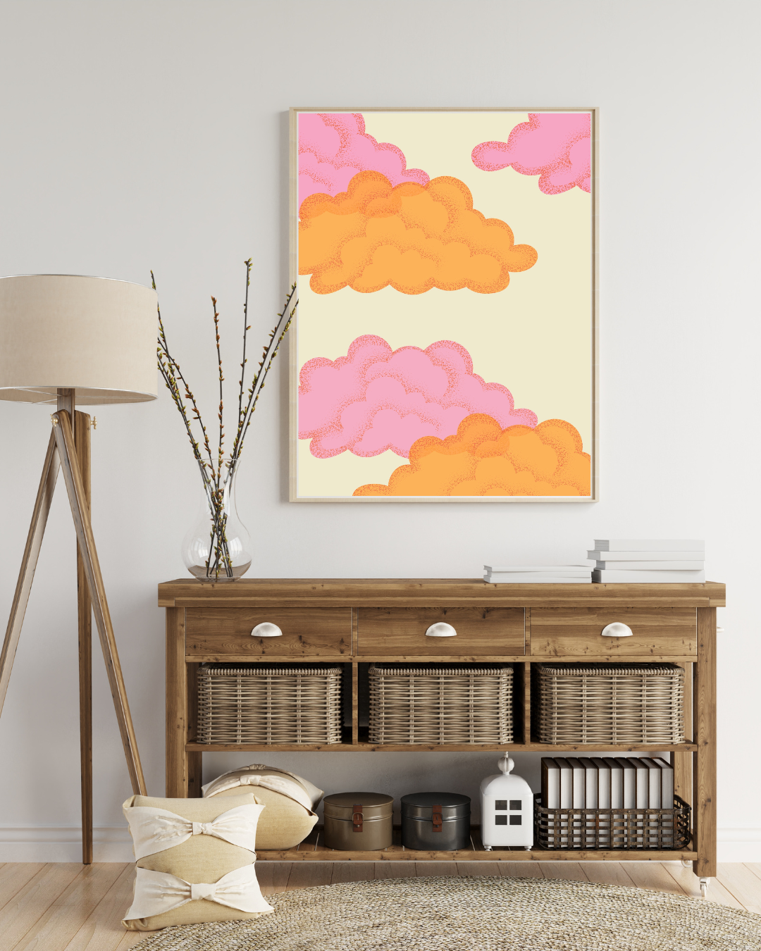 NUAGES ROSES ET ORANGE ILLUSTRATION DOUCE ET POÉTIQUE POSTER HUB STUDIO RÉTRO, HQ