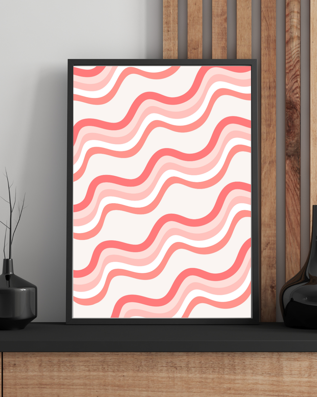 MOTIF ONDULÉ ROSE – AFFICHE GRAPHIQUE MINIMALISTE POSTER HUB STUDIO RÉTRO | HQ