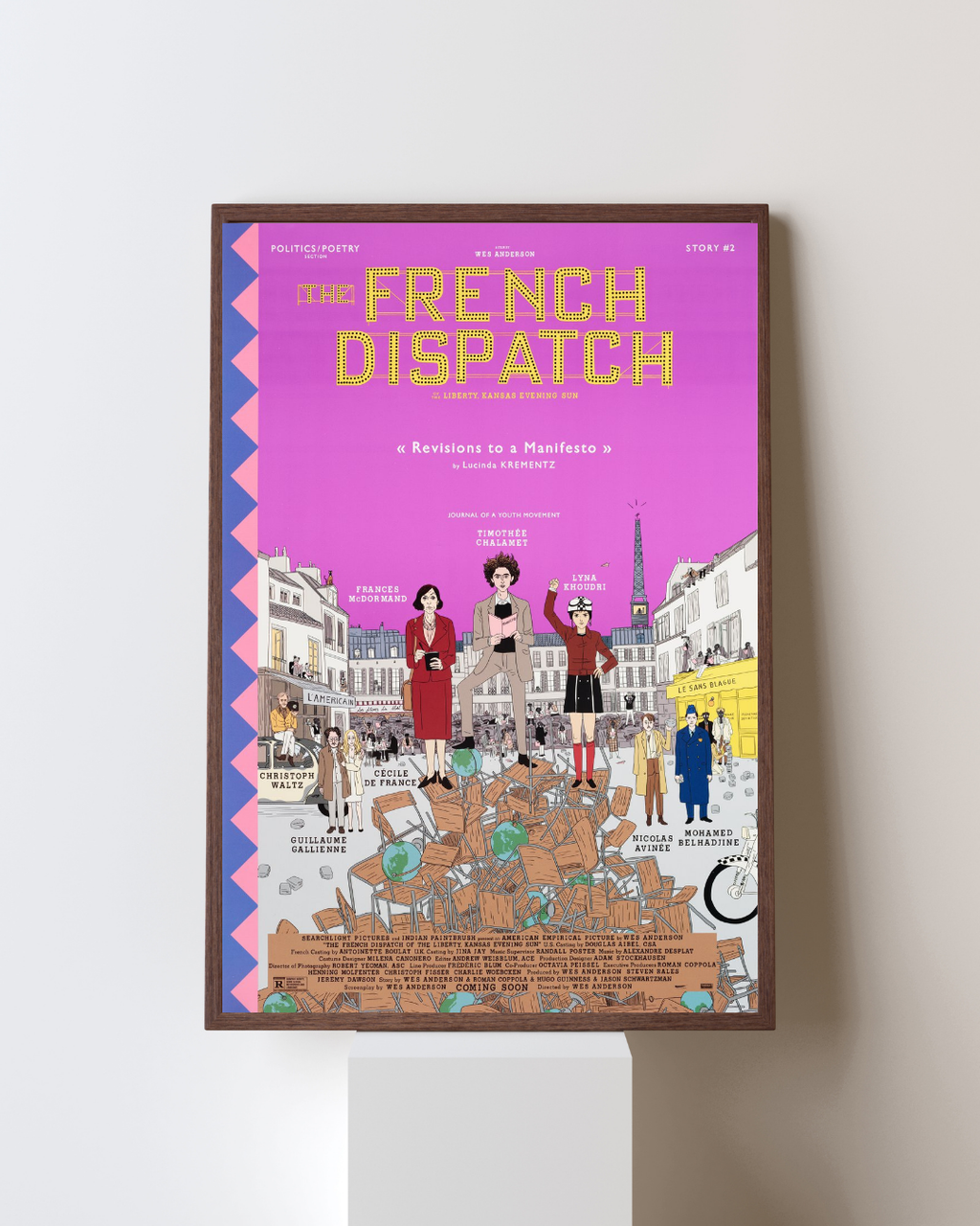 poster The French Dispatch encadré décoration murale vintage art déco affiche illustration colorée cinéma avec cadre intérieur moderne artistique