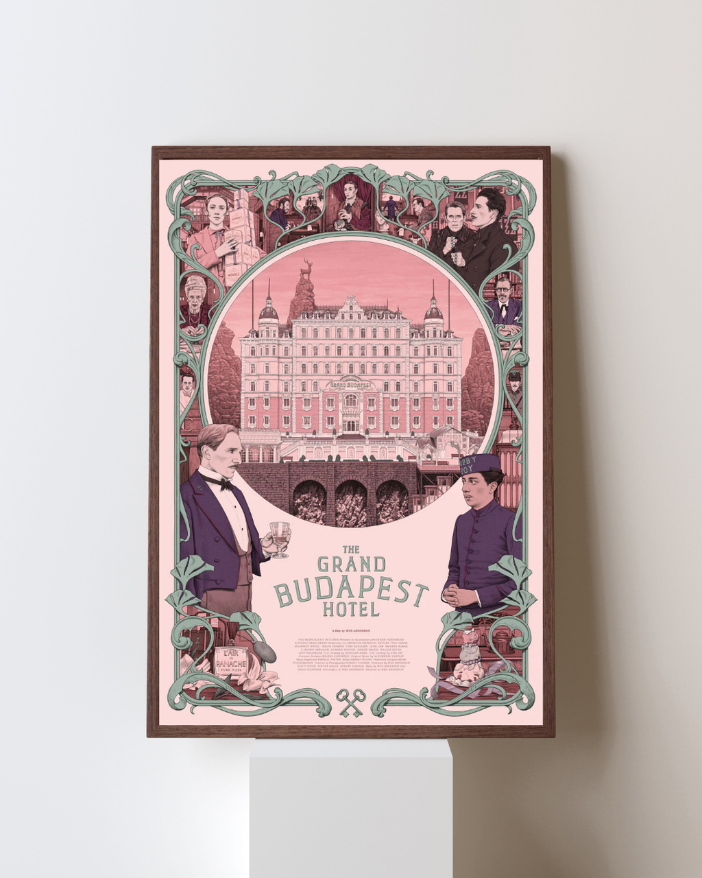 poster The Grand Budapest Hotel encadré décoration murale vintage art déco affiche illustration luxe avec cadre intérieur élégant