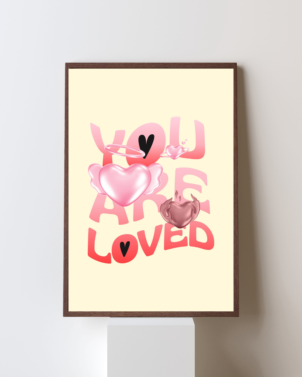 YOU ARE LOVED | TYPOGRAPHIE POP & CŒURS 3D | POSTER LOVE & BIENVEILLANCE | POSTER HUB STUDIO | HQ