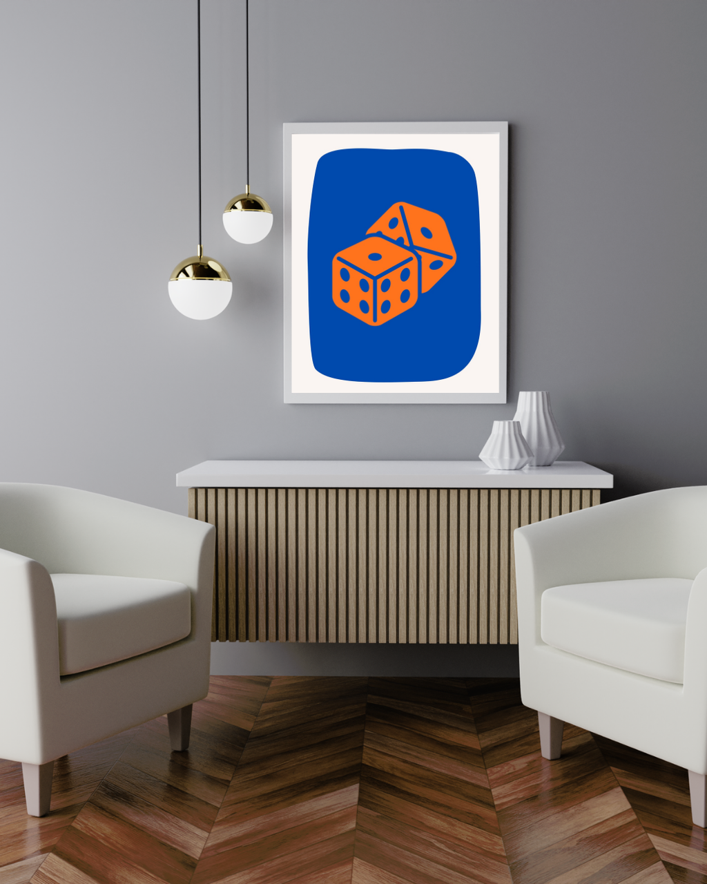 AFFICHE DÉS ORANGE ET BLEU – ILLUSTRATION GRAPHIQUE MODERNE POSTER HUB STUDIO RÉTRO | HQ