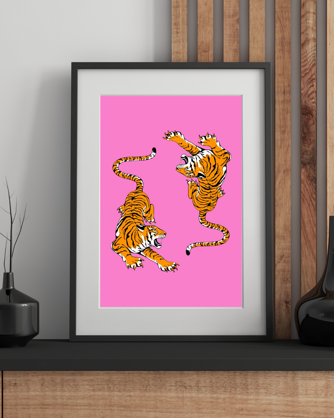 DANCING TIGERS | ILLUSTRATION ANIMALE POP | POSTER ART CONTEMPORAIN | POSTER HUB STUDIO | HQ