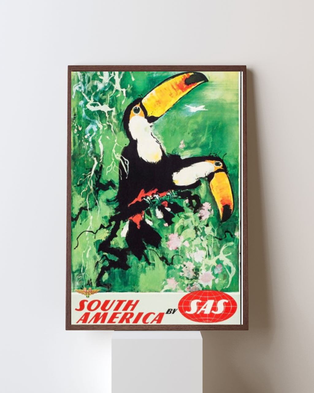 SOUTH AMERICA - TOUCAN – SAS (ANNÉES 1950) – AFFICHE VINTAGE VOYAGE – TOUCAN – POSTER PUBLICITAIRE – REPRODUCTION