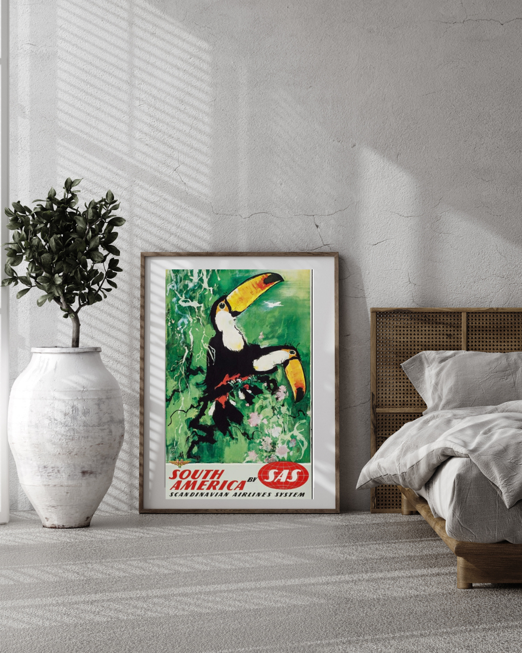 SOUTH AMERICA - TOUCAN – SAS (ANNÉES 1950) – AFFICHE VINTAGE VOYAGE – TOUCAN – POSTER PUBLICITAIRE – REPRODUCTION