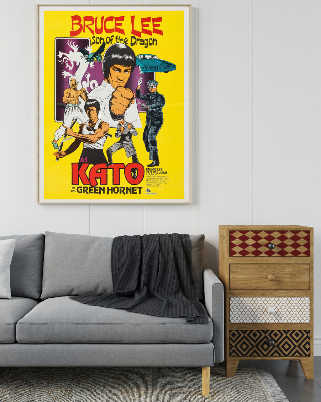 Affiche Bruce Lee Kato The Green Hornet vintage. Poster arts martiaux culte en déco murale. Reproduction HQ – Poster Hub.