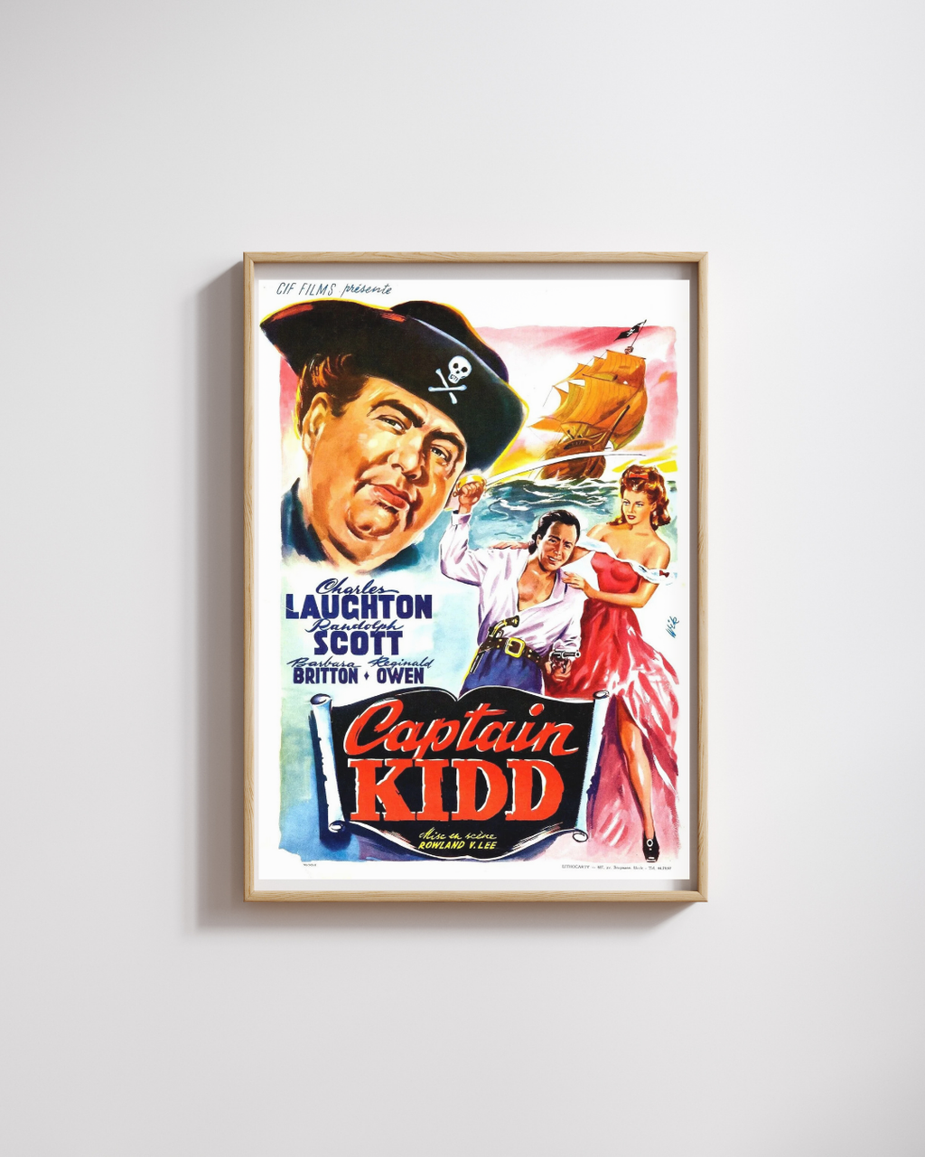 CAPITÁN KIDD, CHARLES LAUGHTON, 1945, REPRODUCCIÓN DE CARTEL DE PELÍCULA, VINTAGE, HQ