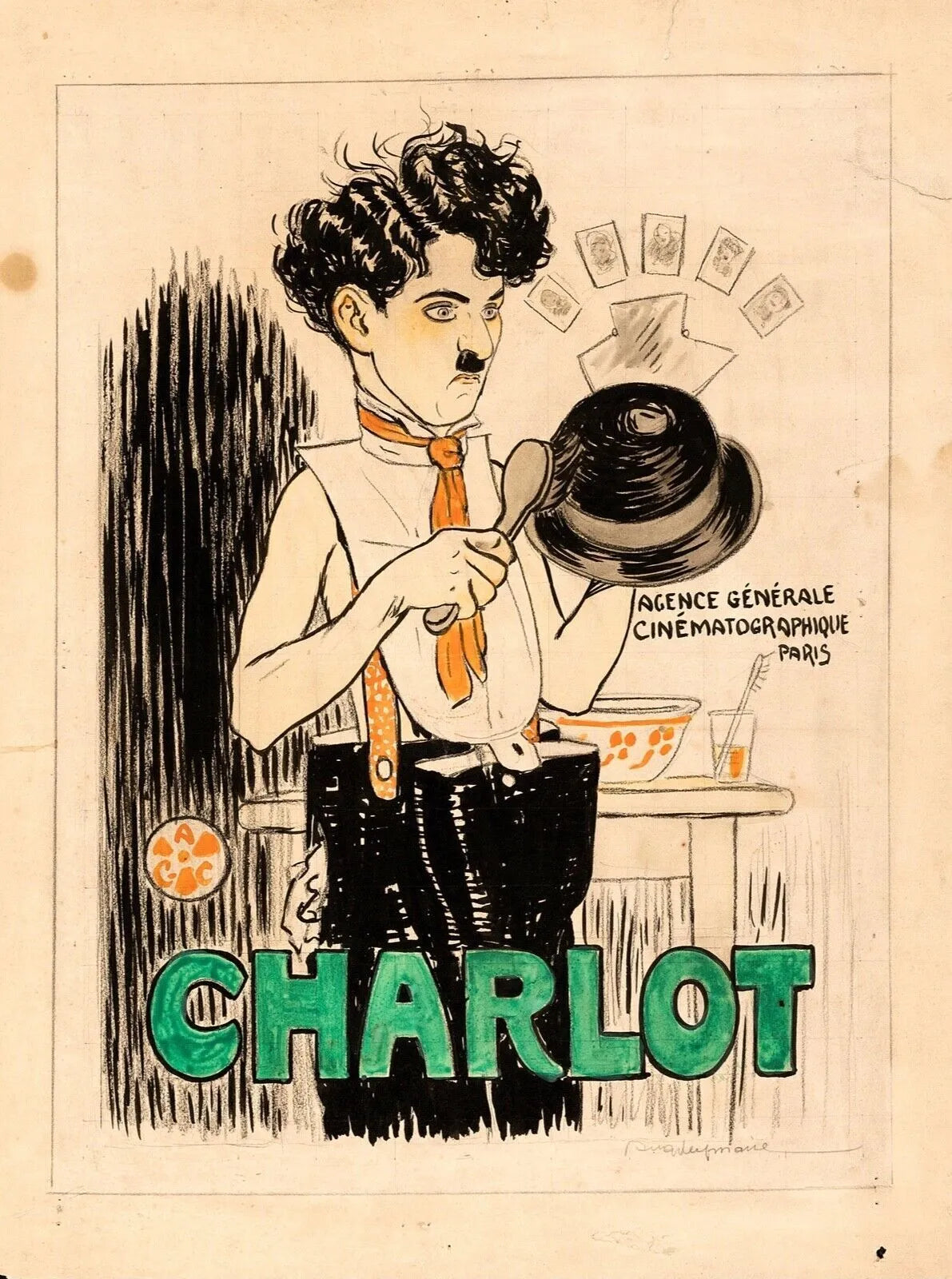 CHARLOT, DESSIN, REPRO MOVIE POSTER, VINTAGE, HQ,