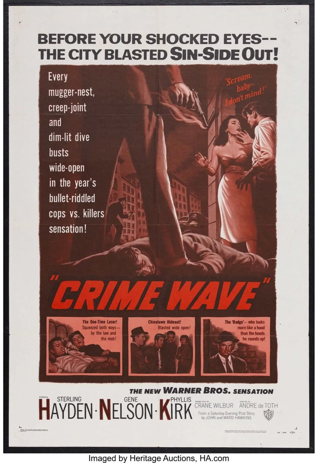 CHASSE AU GANG (CRIME WAVE), STERLING HAYDEN, 1954, REPRO MOVIE POSTER, VINTAGE, HQ