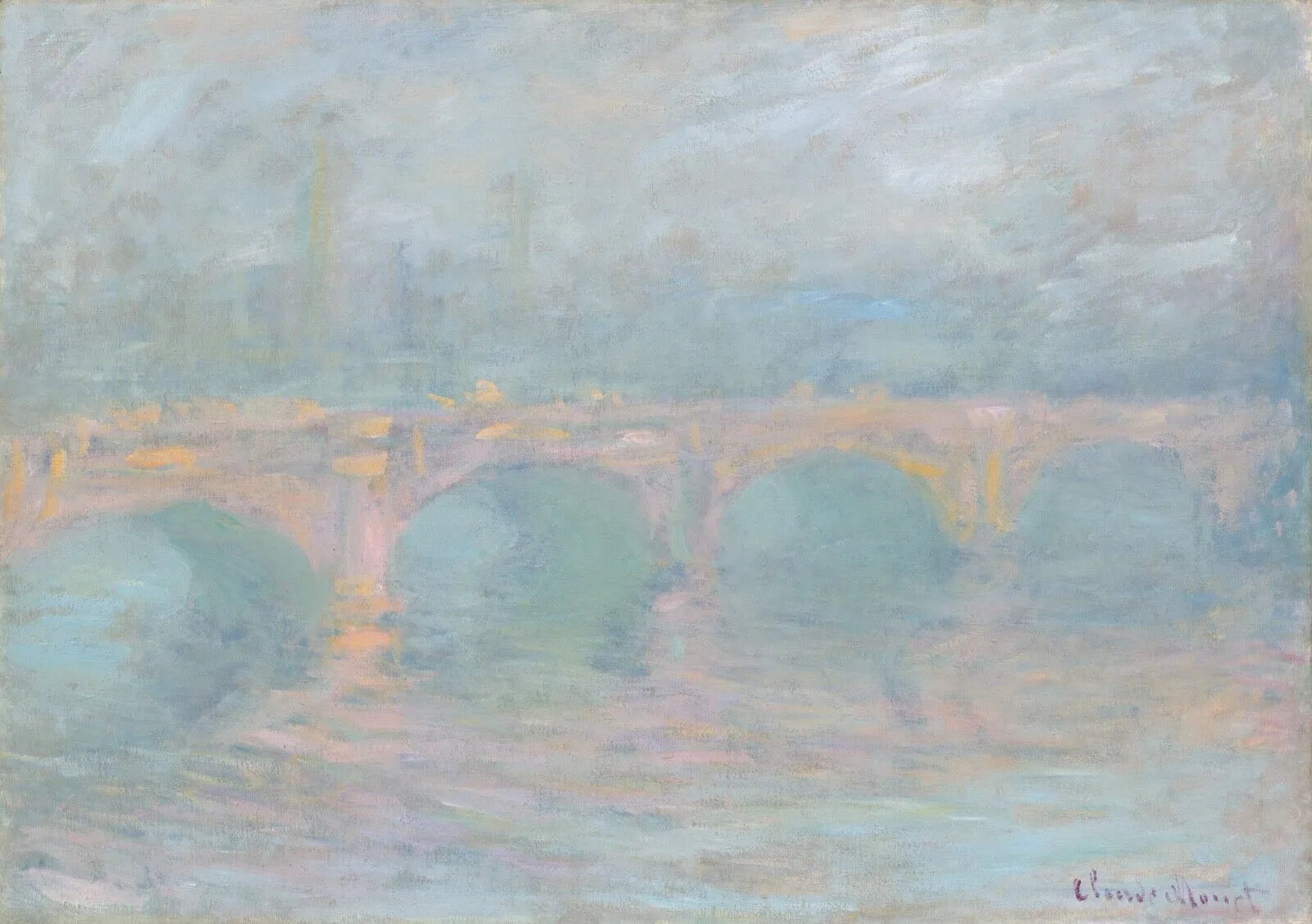 CLAUDE MONET, LE PONT DE WATERLOO, REPRO ART POSTER ON CANVAS, VINTAGE, HQ