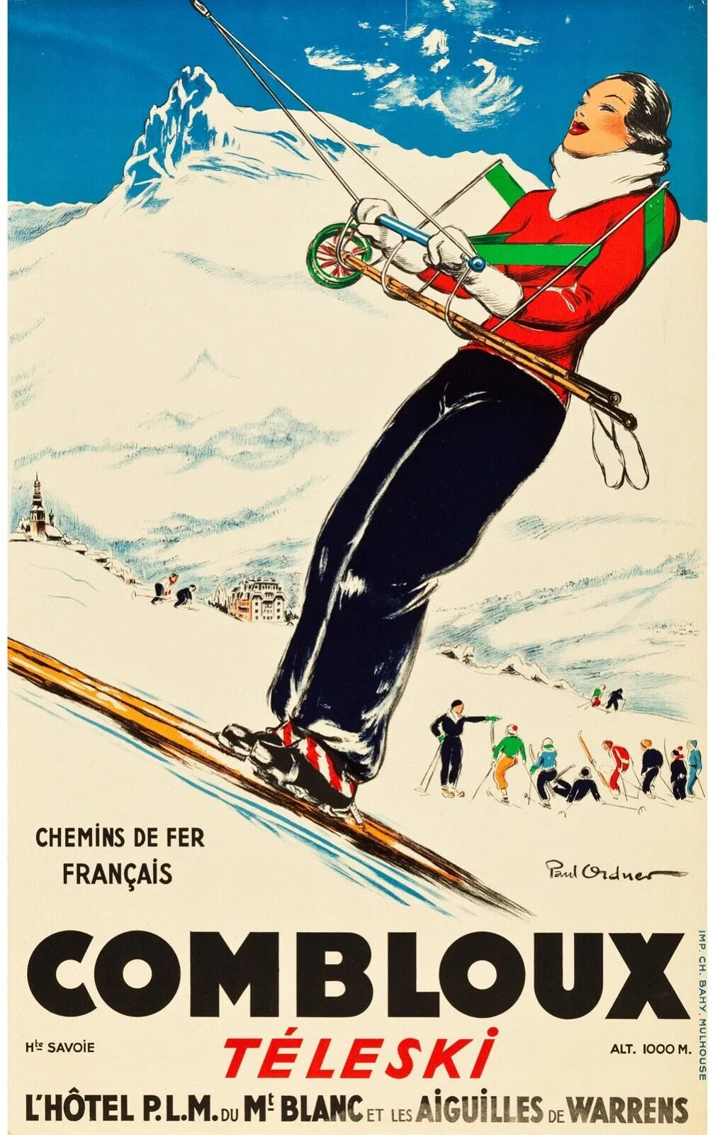 COMBLOUX – MONTAGNE – STATION DE SKI, REPRO TRAVEL ADVERTISING POSTER VINTAGE HQ