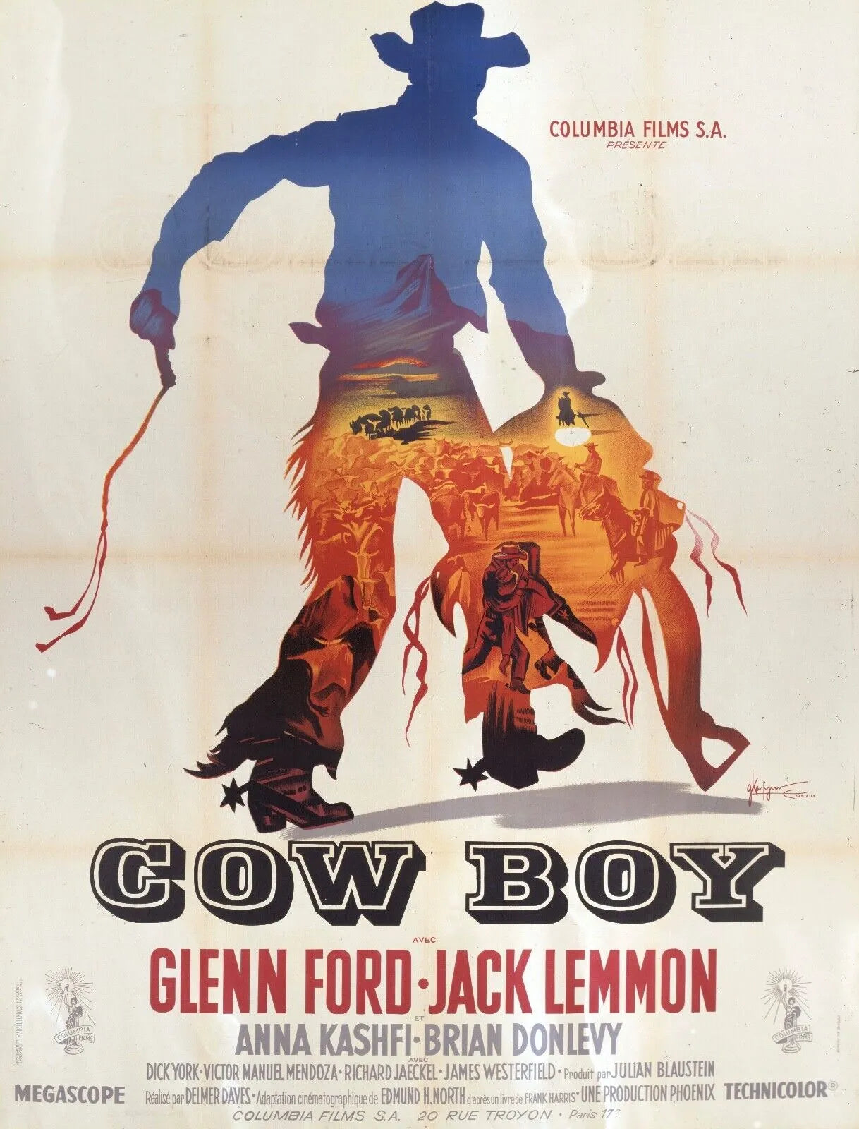 COWBOY, GLENN FORD, JACK LEMMON, 1958, REPRO MOVIE POSTER, VINTAGE, HQ