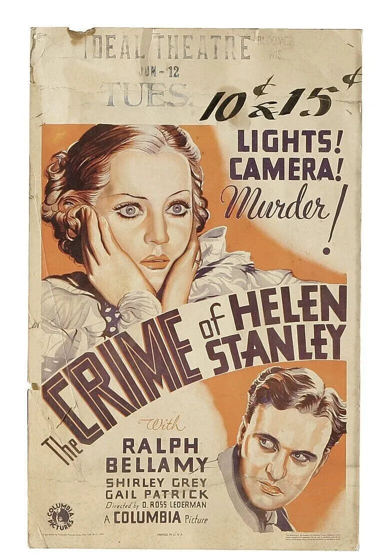 CRIME OF HELEN STANLEY, RALPH BELLAMY, 1934, REPRO MOVIE POSTER, VINTAGE, HQ