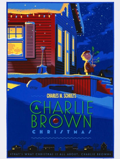 Affiche A Charlie Brown Christmas (1965). Classique d’animation de Noël signé Charles M. Schulz. Reproduction HQ – Poster Hub Studio.