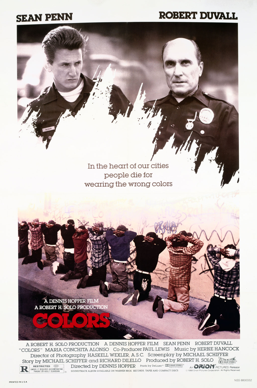 Affiche du film Colors (1988) avec Sean Penn et Robert Duvall. Drame policier sur les gangs de Los Angeles. Reproduction HQ – Poster Hub Studio.