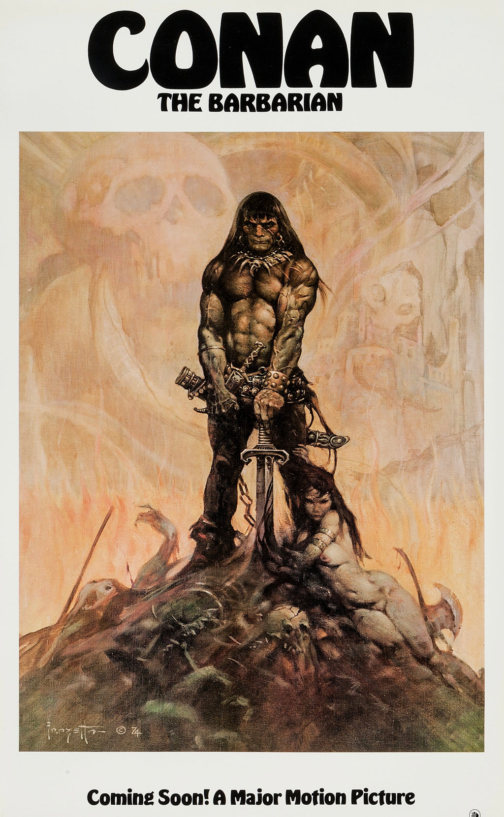Affiche du film Conan the Barbarian (1982) avec Arnold Schwarzenegger. Film culte de fantasy. Reproduction HQ – Poster Hub.