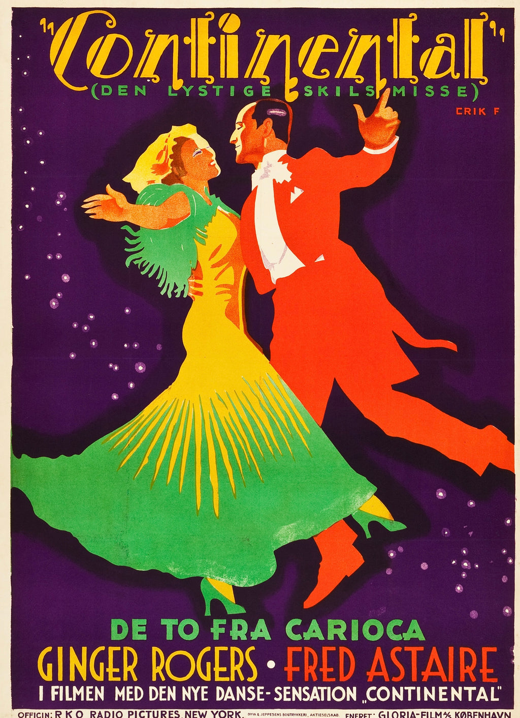 Affiche du film Continental (1934) avec Fred Astaire et Ginger Rogers. Comédie musicale culte. Reproduction HQ – Poster Hub Studio.