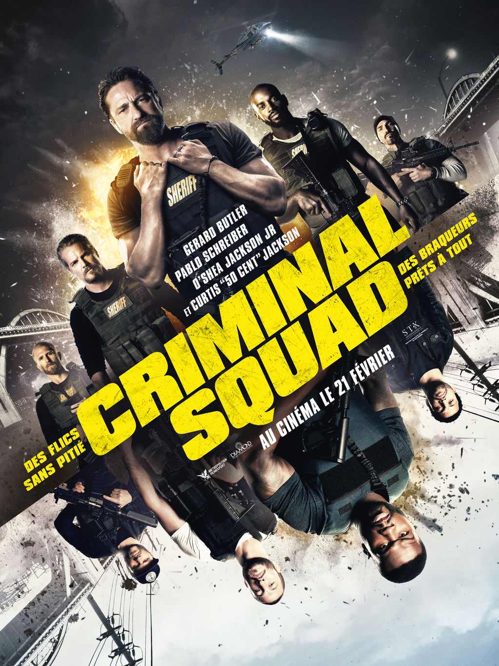 Affiche du film Criminal Squad de Christian Gudegast (2018). Thriller d’action explosif avec Gerard Butler et 50 Cent. Reproduction HQ – Poster Hub Studio.