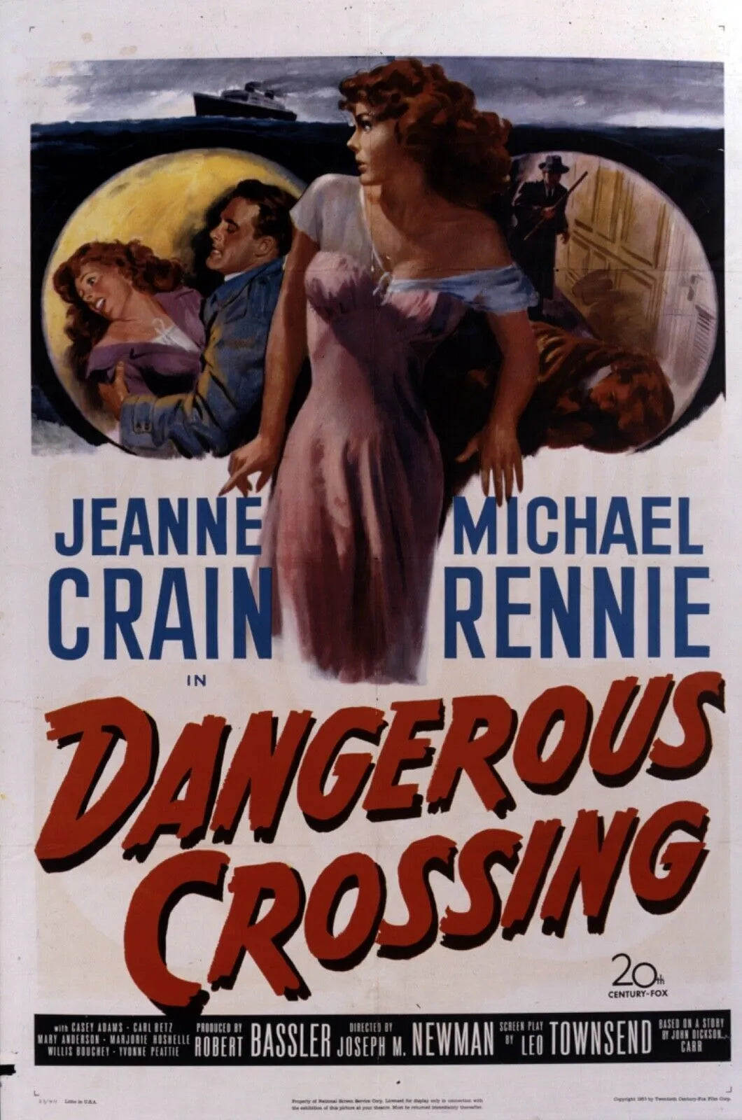 DANGEROUS CROSSING, JEANNE CRAIN, 1953, REPRO MOVIE POSTER, VINTAGE, HQ