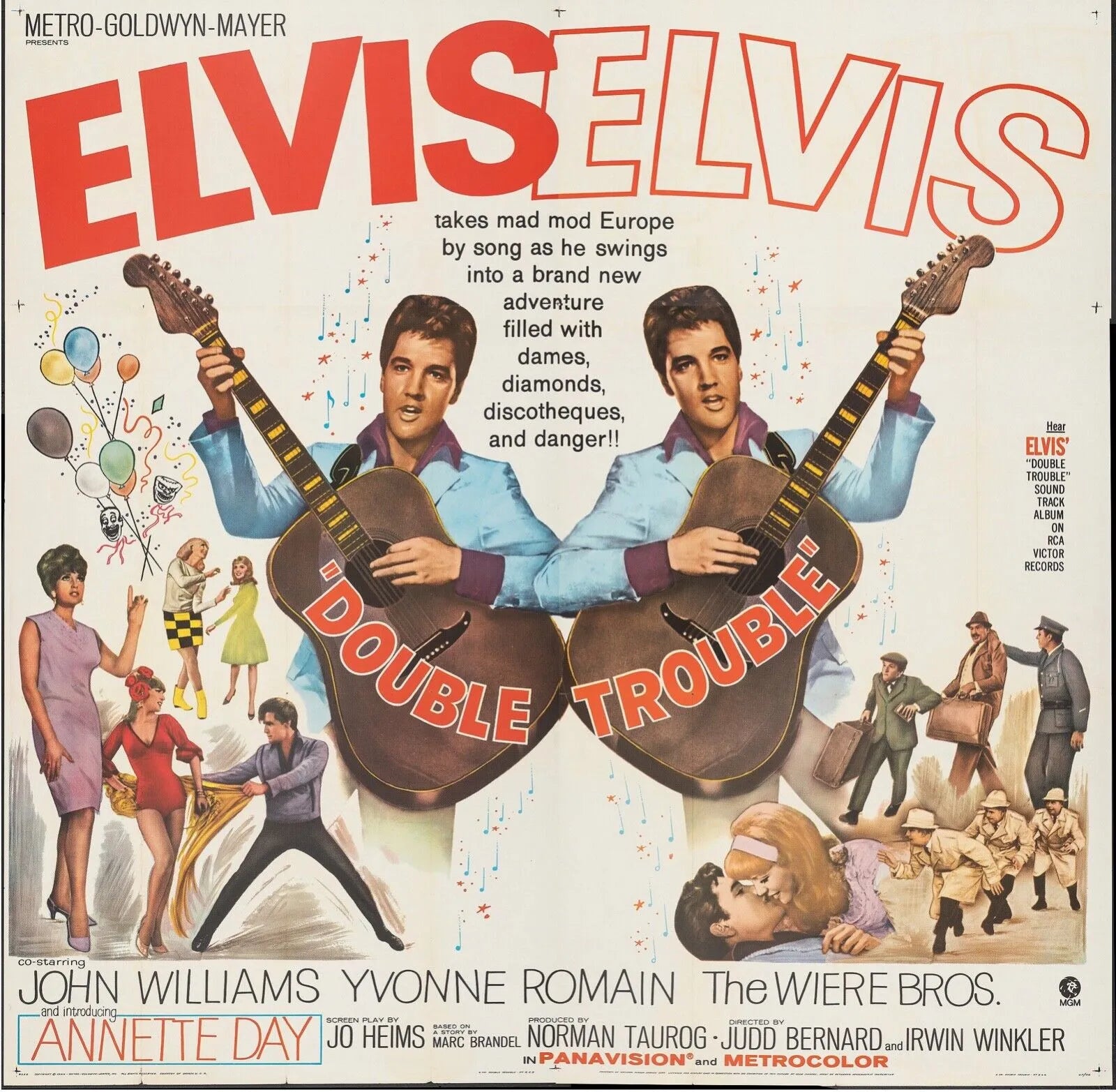 DOUBLE TROUBLE, ELVIS PRESLEY, 1967, REPRO MOVIE POSTER, VINTAGE, HQ