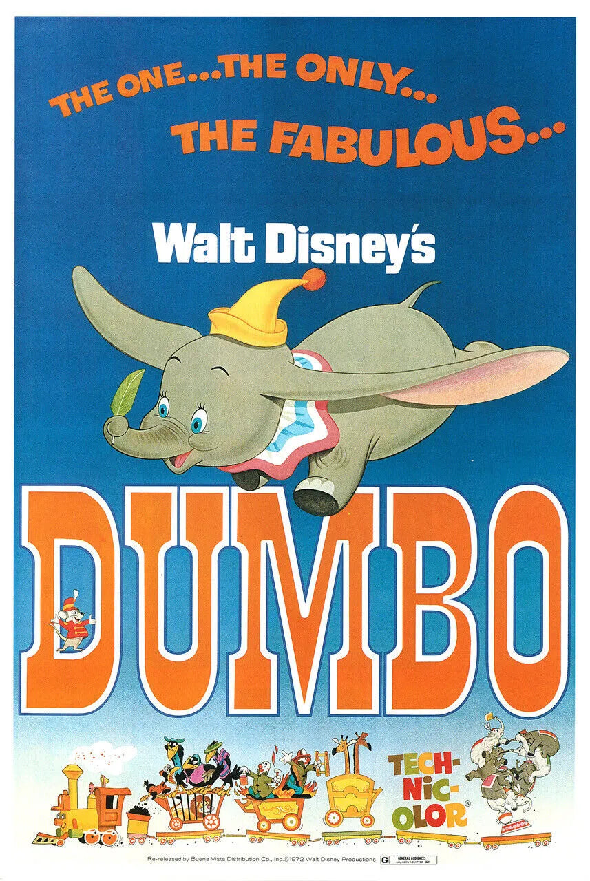DUMBO, WALT DISNEY, 1941, REPRO MOVIE POSTER, VINTAGE, HQ