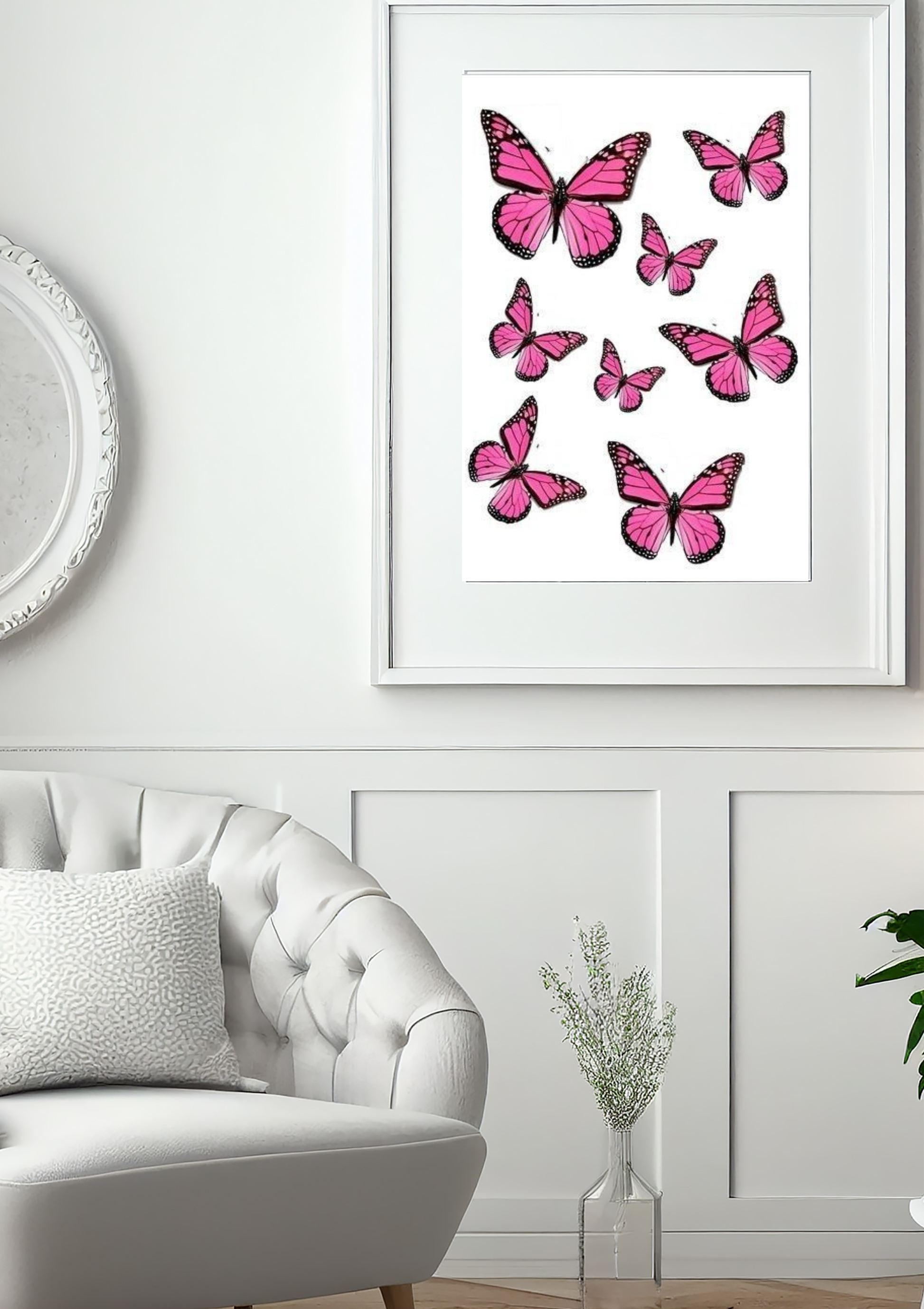 ILLUSTRATION PAPILLONS ROSES – DÉCO MURALE POSTER HUB STUDIO RÉTRO | HQ