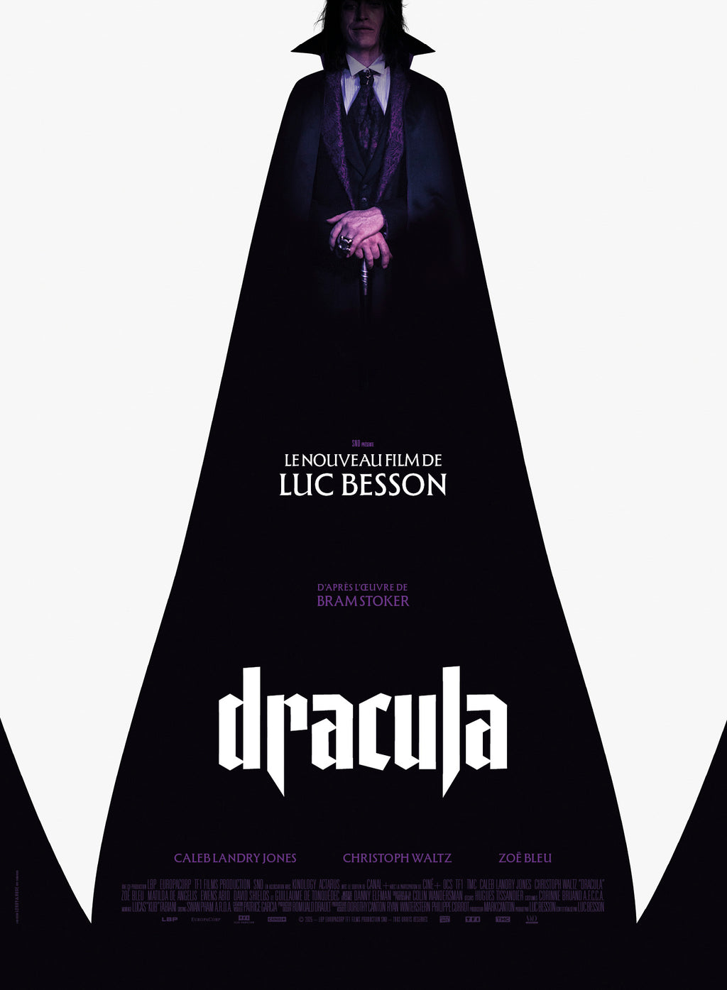 Affiche du film Dracula de Luc Besson (2025). Film fantastique avec Caleb Landry Jones et Christoph Waltz. Reproduction HQ – Poster Hub Studio.