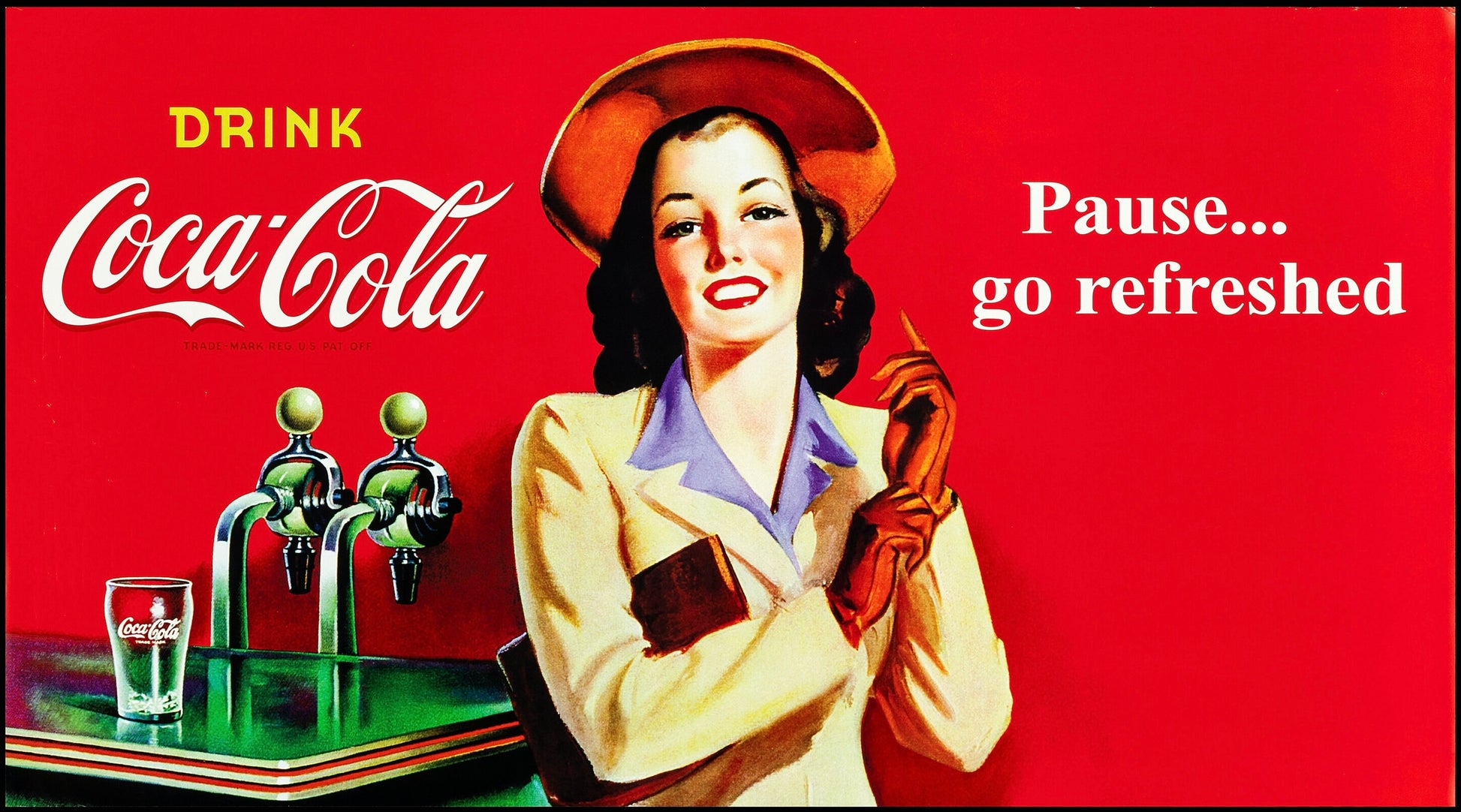 DRINK COCA-COLA – PAUSE… GO REFRESHED, AFFICHE REPRO POSTER HUB STUDIO, HQ