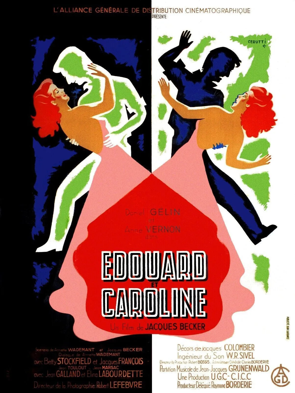 EDOUARD ET CAROLINE, DANIEL GELIN, 1951, REPRO MOVIE POSTER, VINTAGE, HQ