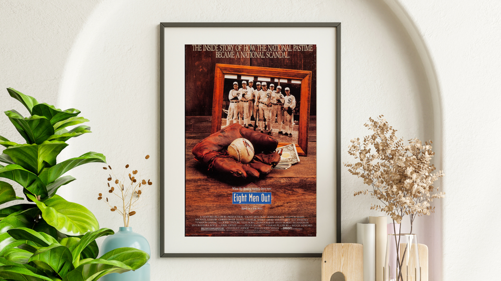 Affiche du film Eight Men Out (1988), drame historique sur le scandale du baseball. Avec John Cusack et Charlie Sheen. Reproduction HQ