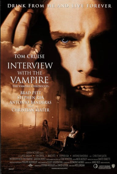 Affiche du film Entretien avec un vampire (1994) avec Tom Cruise et Brad Pitt. Drame fantastique culte. Reproduction HQ – Poster Hub Studio.