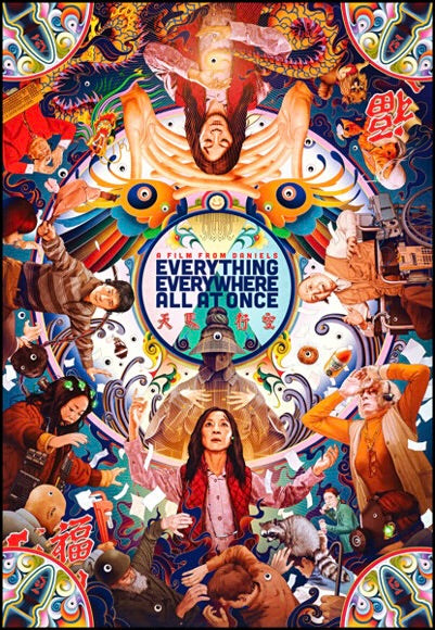 Affiche du film Everything Everywhere All At Once (2022) avec Michelle Yeoh. Film culte multivers oscarisé. Reproduction HQ.