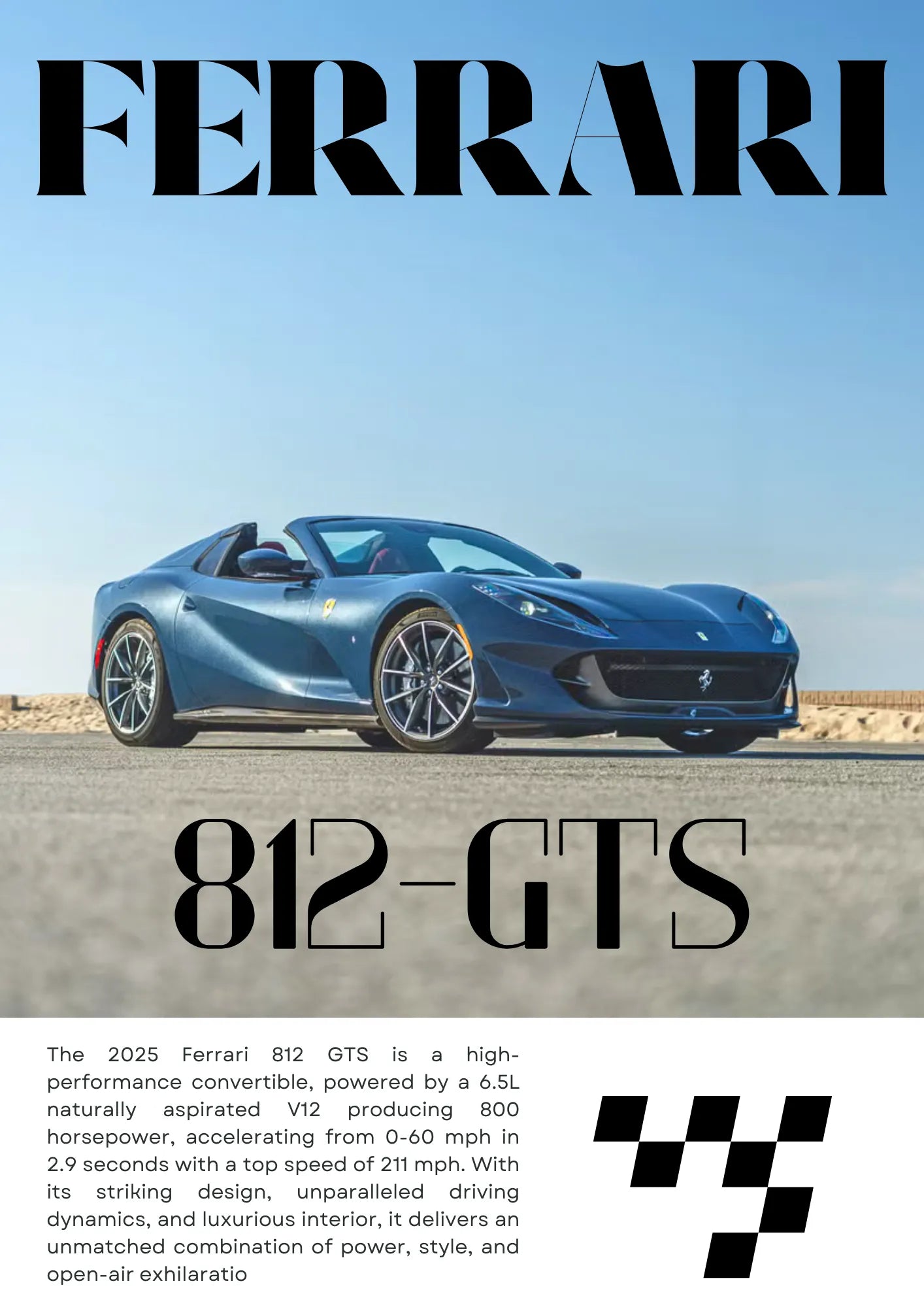FERRARI 812 GTS, SPORTS CAR POSTER, VINTAGE, HQ
