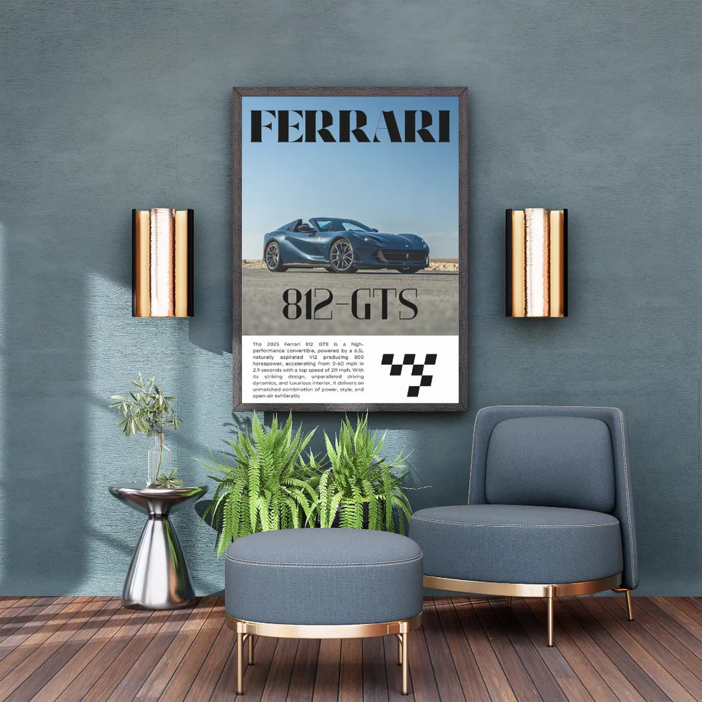FERRARI 812 GTS, SPORTS CAR POSTER, VINTAGE, HQ