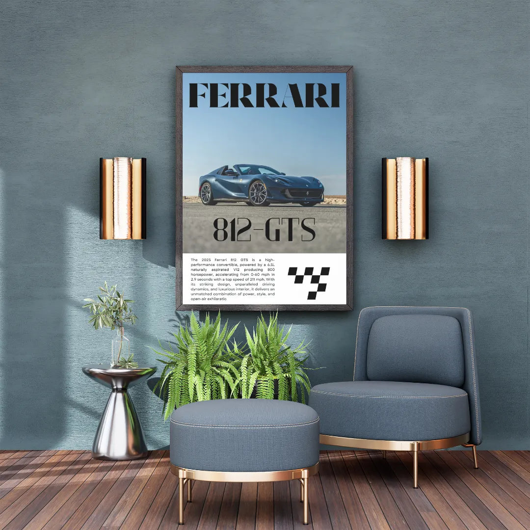 FERRARI 812 GTS, SPORTS CAR POSTER, VINTAGE, HQ