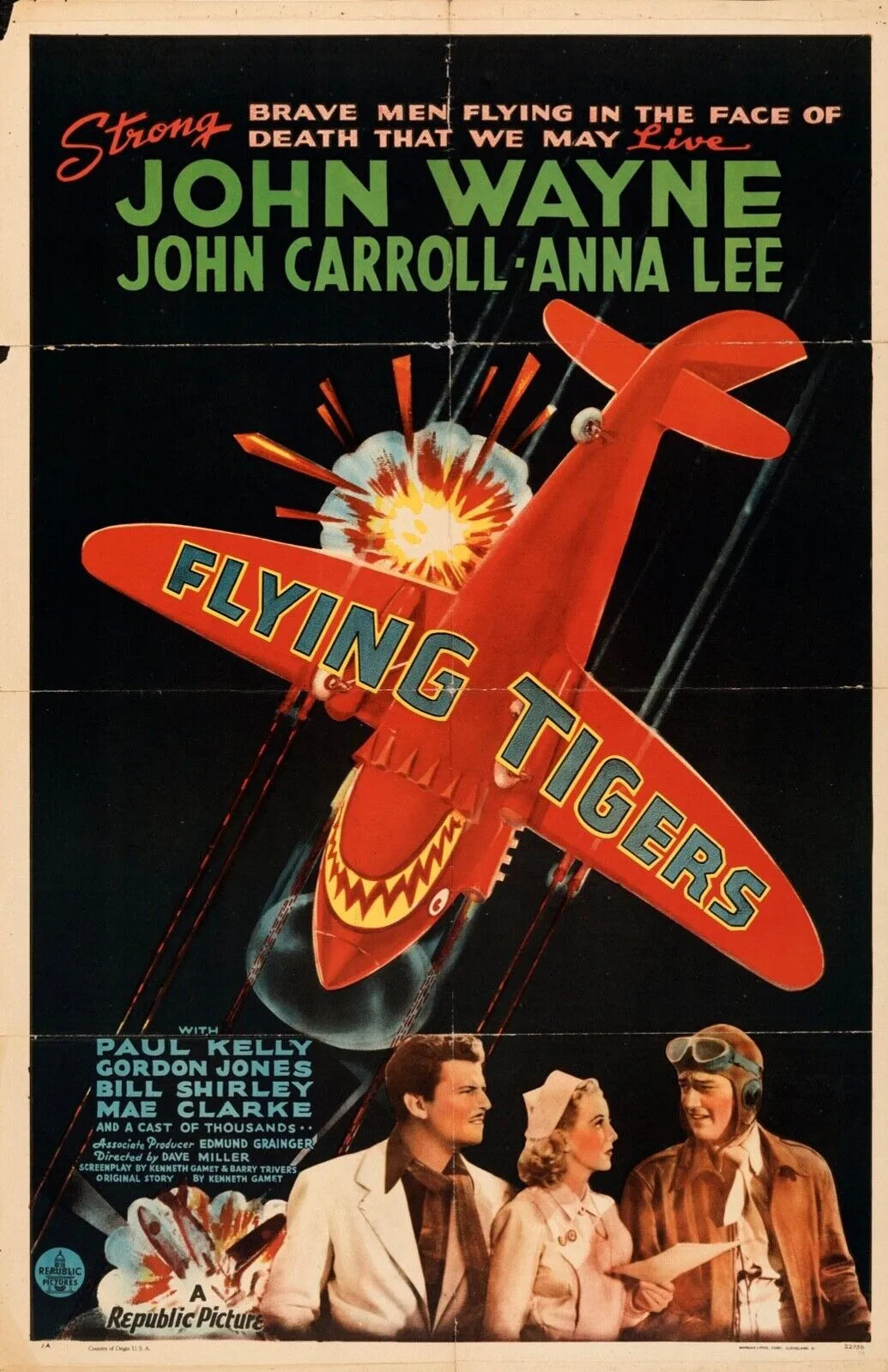 FLYING TIGERS, JOHN WAYNE, AVION, REPRO AFFICHE CINEMA VINTAGE HQ