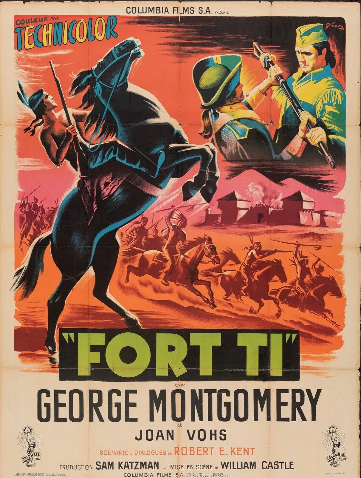 FORT TI, 1953, GEORGE MONTGOMERY, REPRO AFFICHE CINEMA VINTAGE HQ