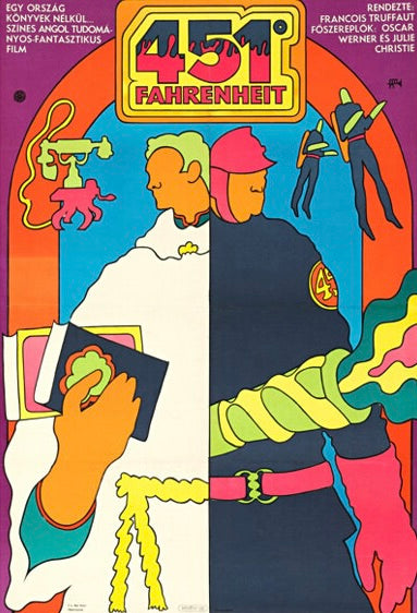 Affiche du film Fahrenheit 451 de François Truffaut (1966). Classique de science-fiction avec Oskar Werner. Reproduction HQ – Poster Hub Studio.