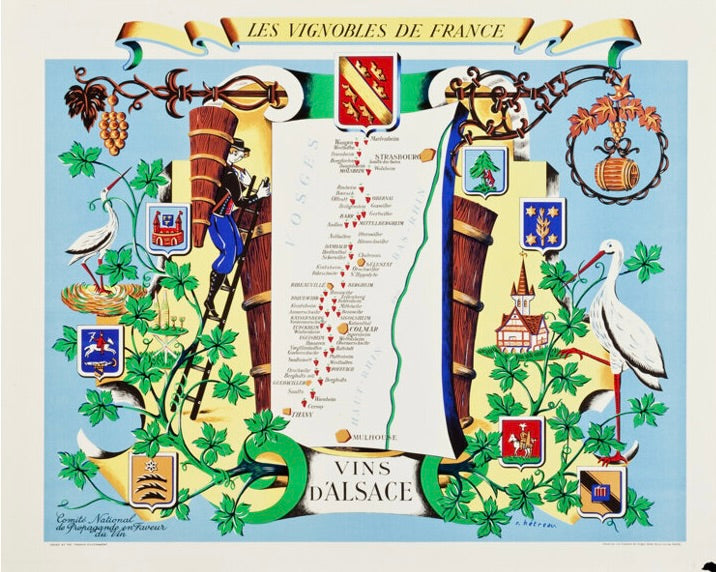 REPRODUCTION AFFICHE VINTAGE LES VIGNOBLES DE FRANCE – VINS D’ALSACE ILLUSTRÉS - POSTER HUB STUDIO, HQ