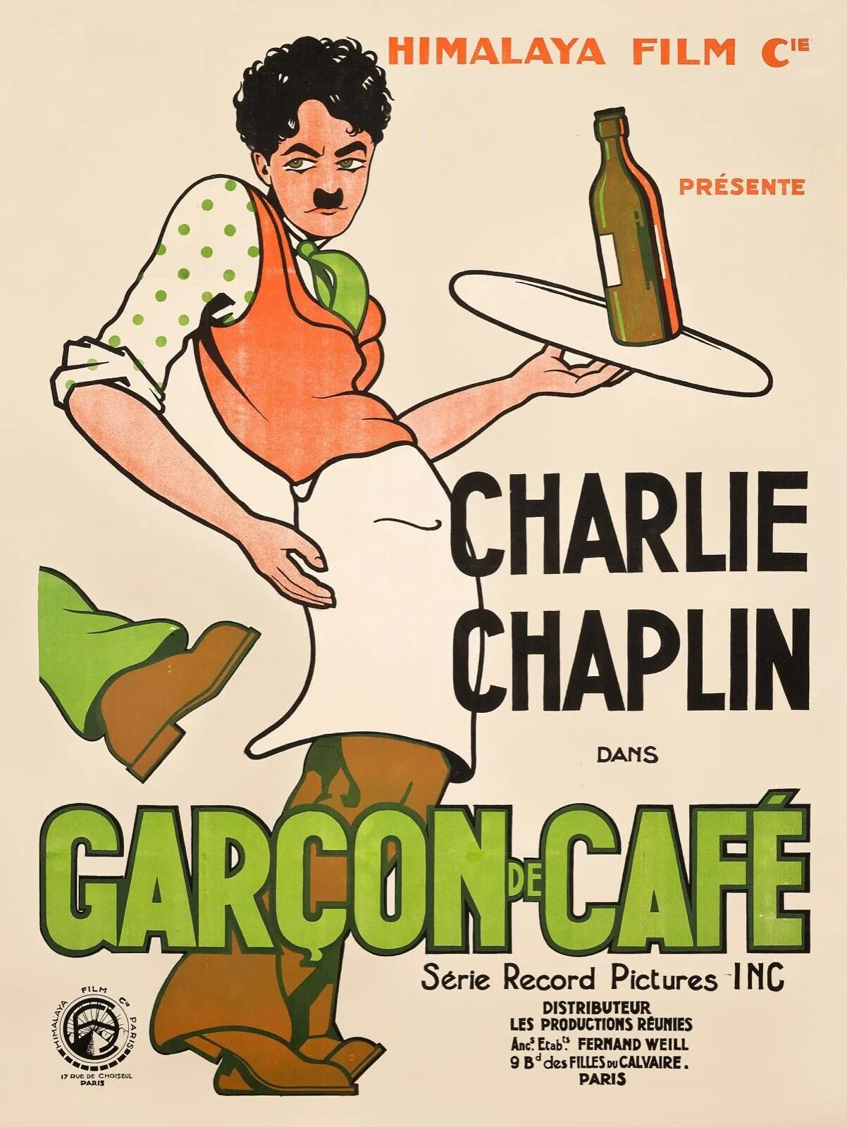 GARÇON DE CAFÉ, CHARLIE CHAPLIN, REPRO MOVIE POSTER, VINTAGE, HQ