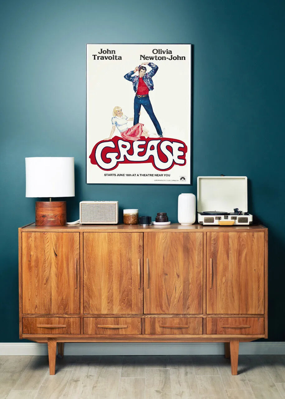 GREASE, TRAVOLTA, NEWTON-JOHN - REPRO AFFICHE DE CINEMA MUSIQUE VINTAGE HQ SUR TOILE