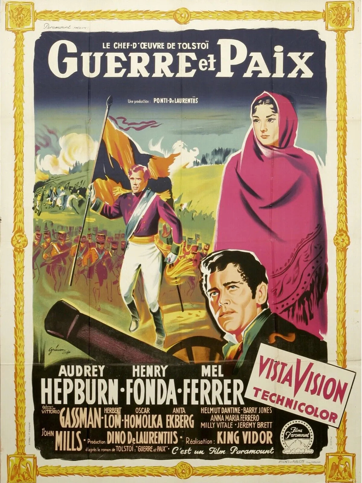 GUERRE ET PAIX, HEPBURN, FONDA, FERRER, 1956, REPRO AFFICHE CINEMA HQ
