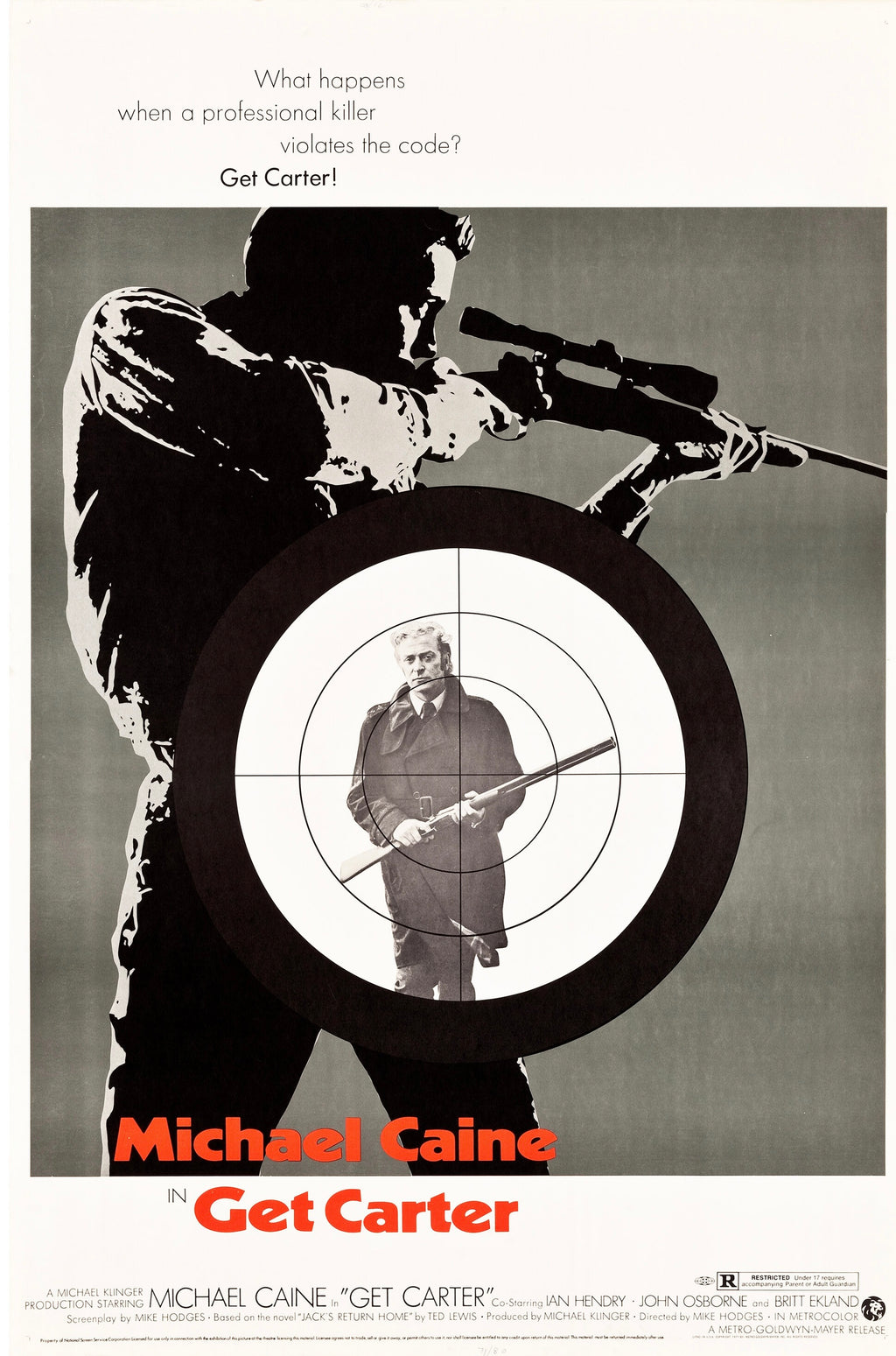 Affiche du film Get Carter (1971) avec Michael Caine. Polar britannique culte au visuel iconique. Reproduction HQ – Poster Hub Studio.