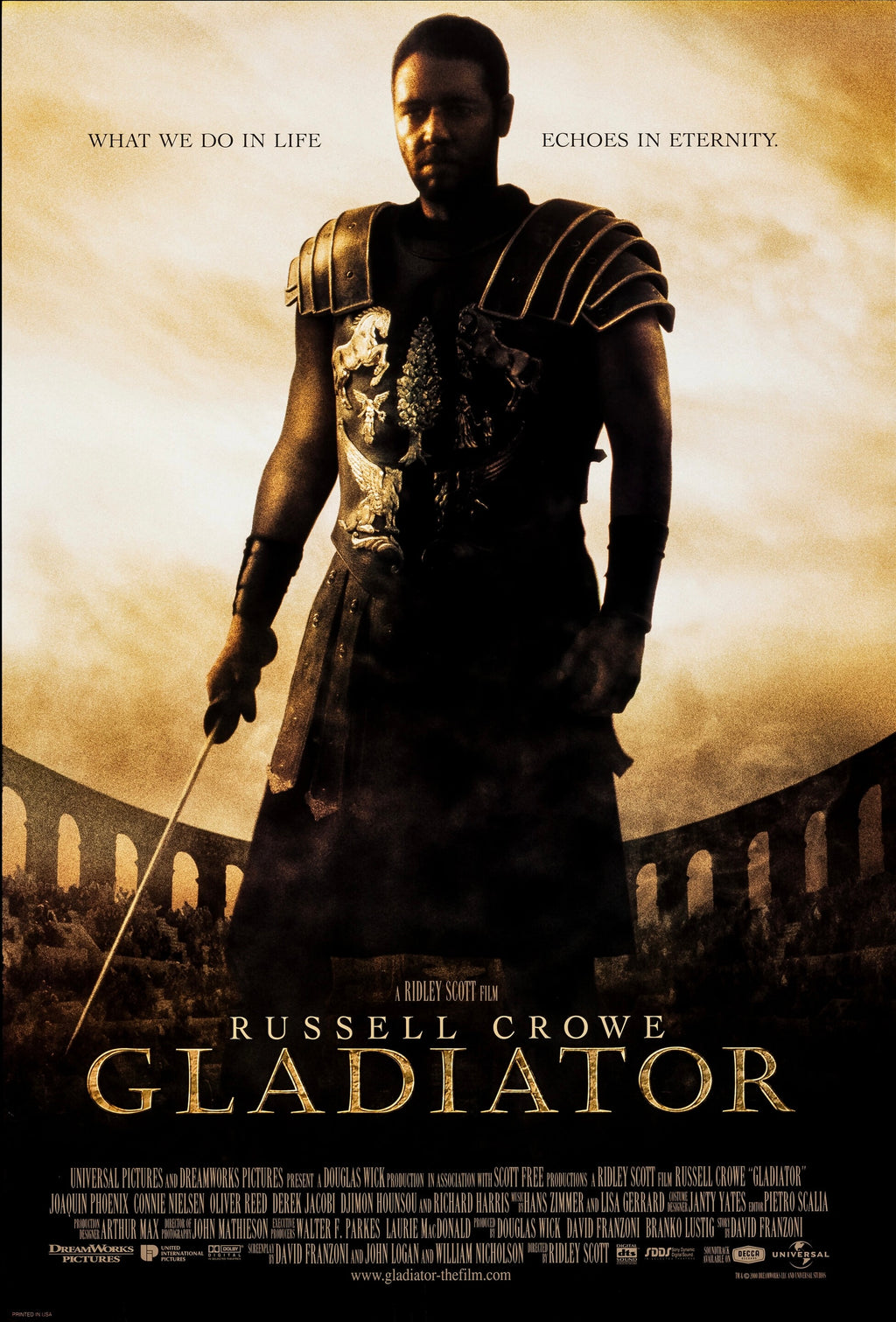 Affiche du film Gladiator (2000) avec Russell Crowe. Péplum culte réalisé par Ridley Scott. Reproduction haute qualité.

