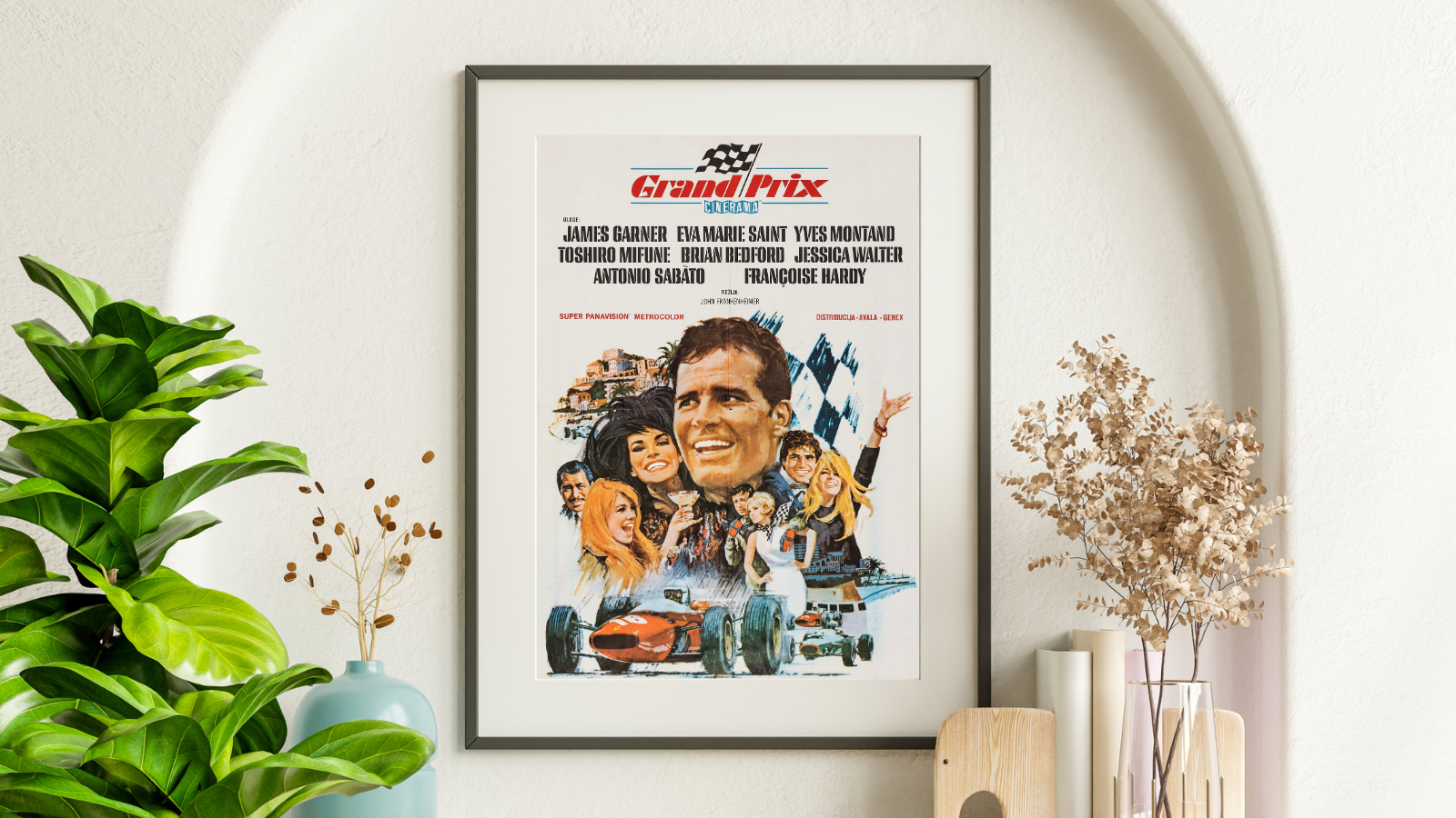 GRAND PRIX 1966 – JAMES GARNER – YVES MONTAND – AFFICHE FILM FORMULA 1 – CINEMA SPORT AUTOMOBILE – VINTAGE – REPRODUCTION – POSTER HUB STUDIO HQ