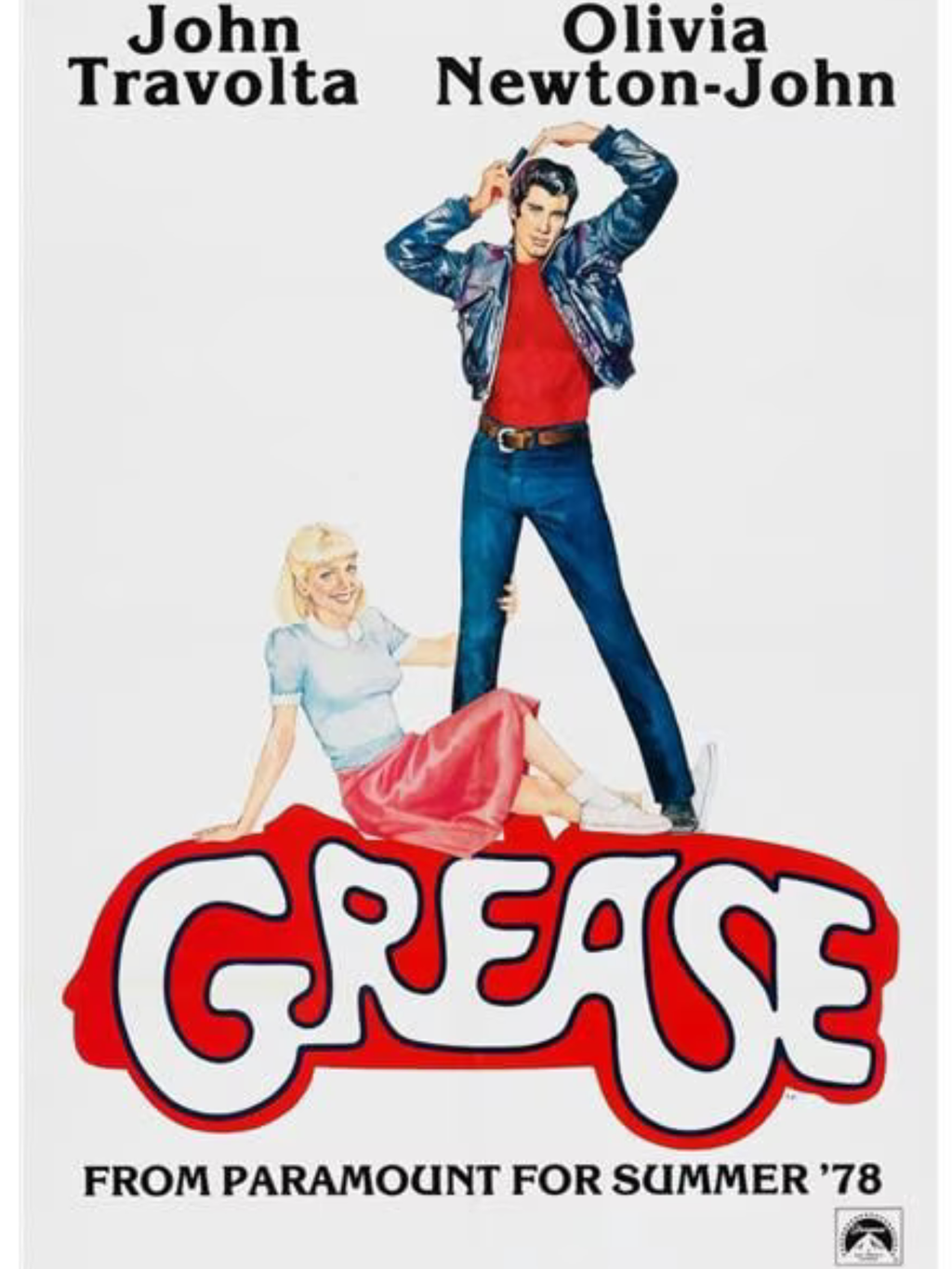 GREASE, TRAVOLTA, NEWTON-JOHN - REPRO AFFICHE DE CINEMA MUSIQUE VINTAGE HQ SUR TOILE