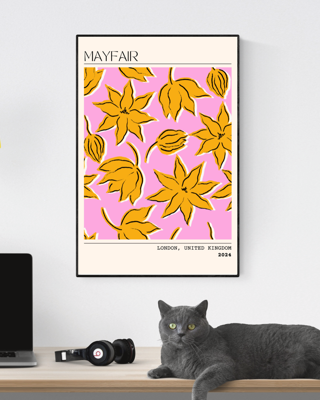 AFFICHE FLORALE MAYFAIR LONDRES POSTER HUB STUDIO RÉTRO, HQ