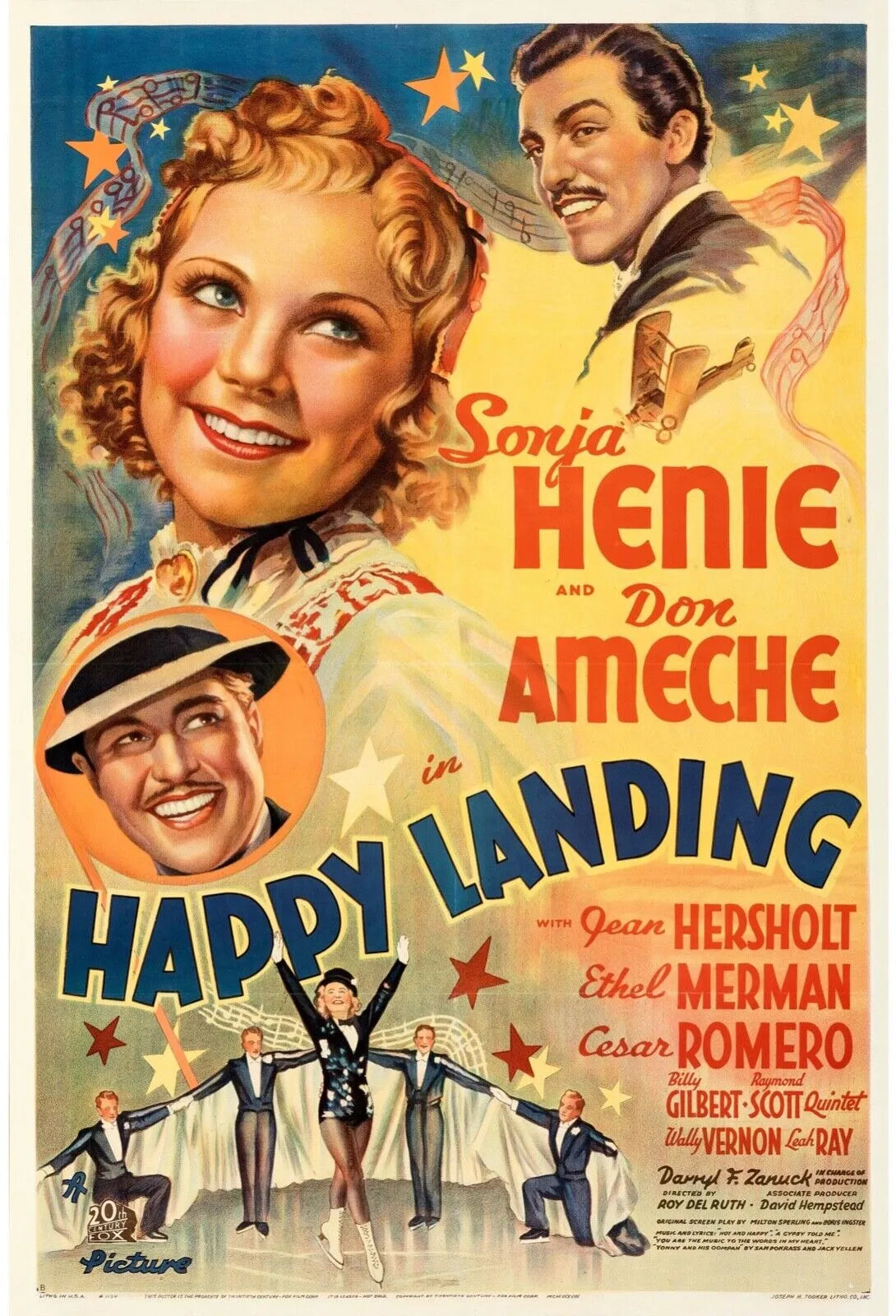 HAPPY LANDING, SONJA HENIE, REPRO AFFICHE CINEMA VINTAGE HQ