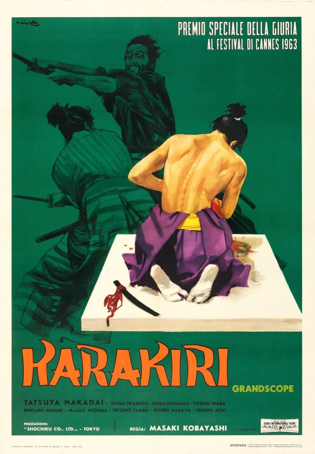 HARAKIRI, JAPON, FESTIVAL DE CANNES, 1962, REPRO AFFICHE CINEMA VINTAGE HQ