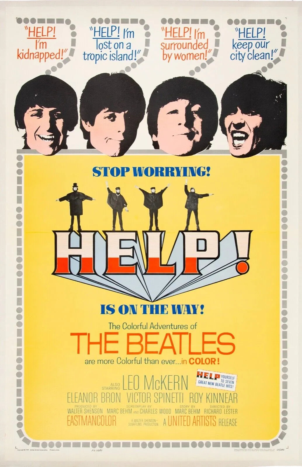 HELP, THE BEATLES, REPRO AFFICHE CINEMA VINTAGE